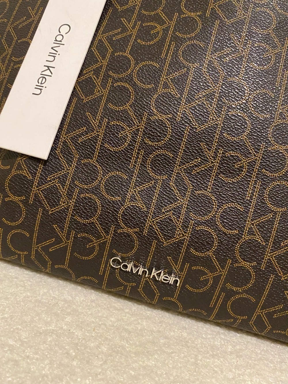Calvin Klein Brown Monogram Tote with Chain Handles - Picture 2 of 4